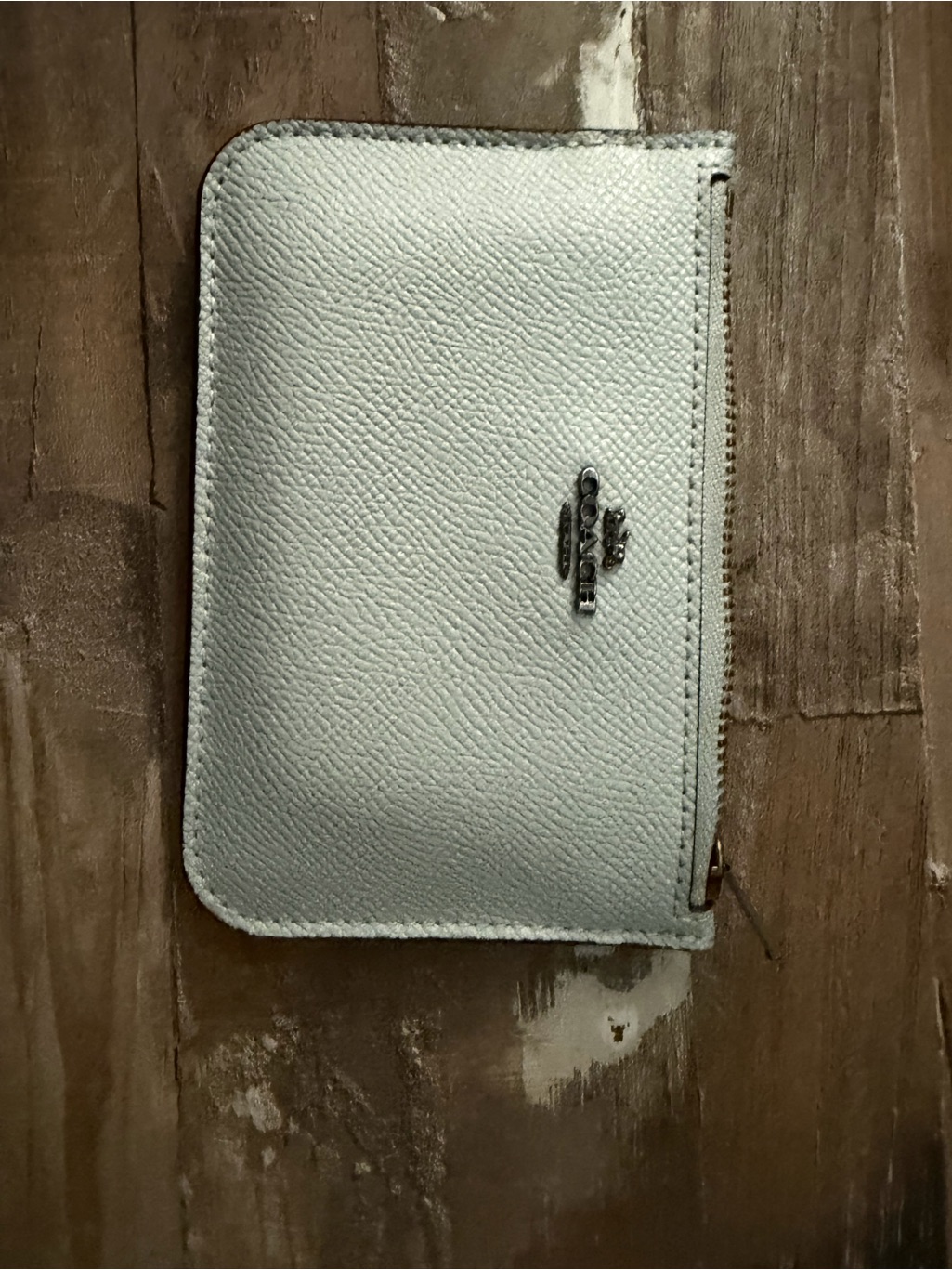 Coach Pebbled Zip Wallet In Pale Blue